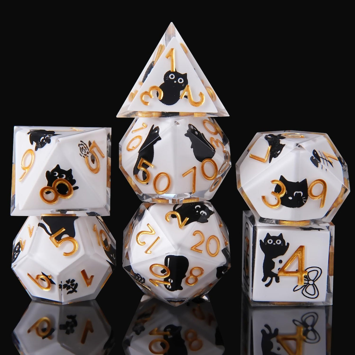 Black Cat Dice-in-Dice Resin Set – 7PCS Premium Polyhedral Dice for DND & TTRPG | Collector-Grade Gift for Cat Lovers