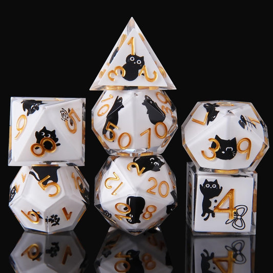 Black Cat Dice-in-Dice Resin Set – 7PCS Premium Polyhedral Dice for DND & TTRPG | Collector-Grade Gift for Cat Lovers