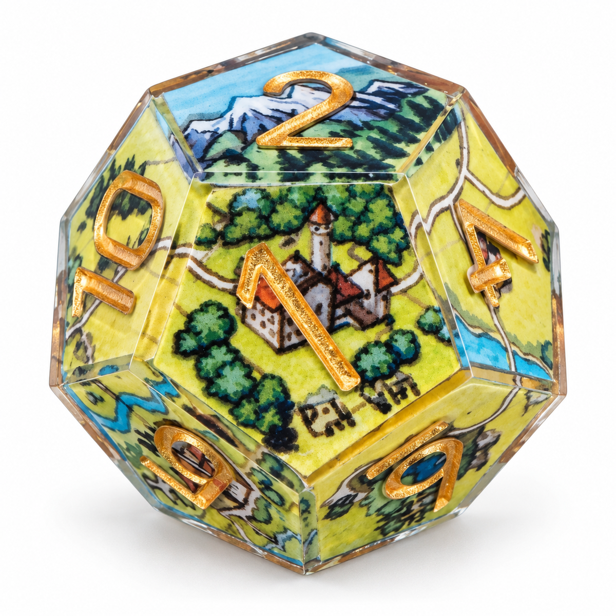 Adventure Map DND Dice Set – 7-Piece Sharp Edge Resin Dice with Gold Numbers