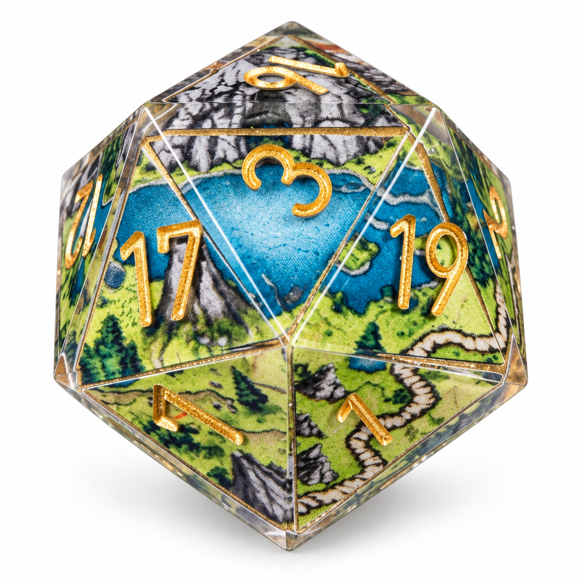 Adventure Map DND Dice Set – 7-Piece Sharp Edge Resin Dice with Gold Numbers