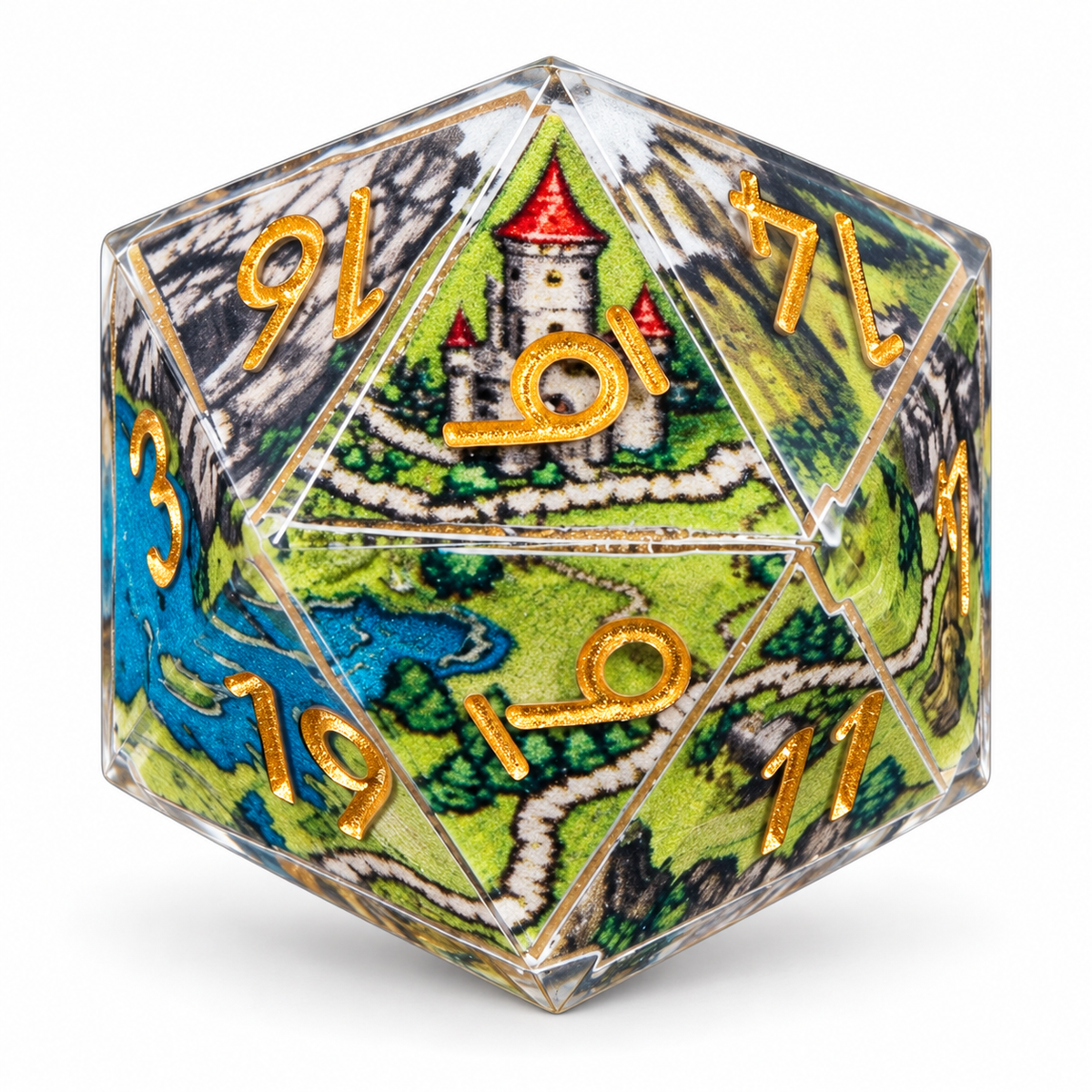 Adventure Map DND Dice Set – 7-Piece Sharp Edge Resin Dice with Gold Numbers