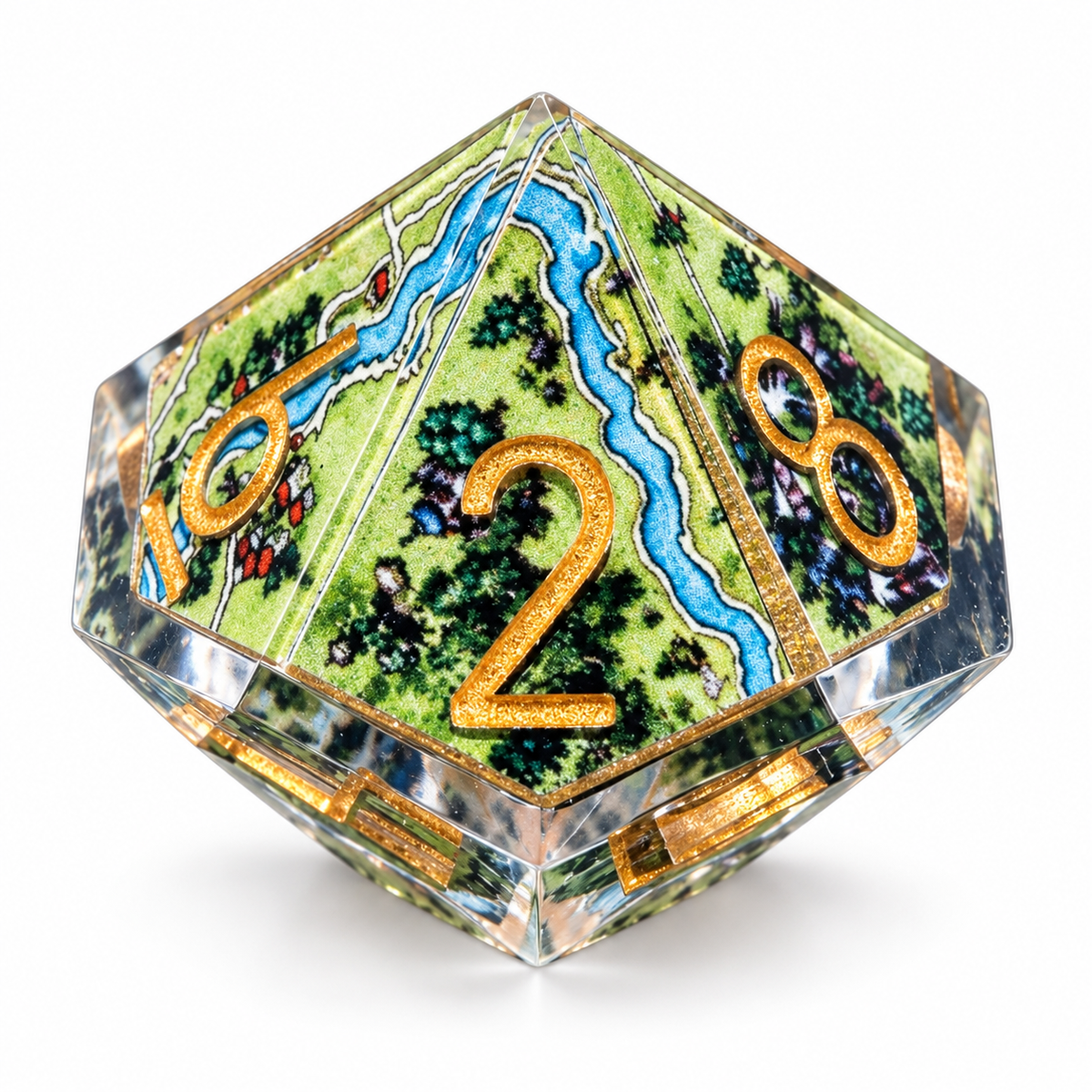 Adventure Map DND Dice Set – 7-Piece Sharp Edge Resin Dice with Gold Numbers